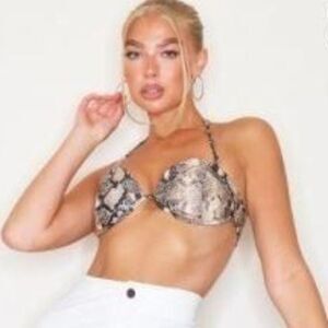Prettylittlething Womens Bra Snake Print 8 Underwire Bralette Nude Halter New